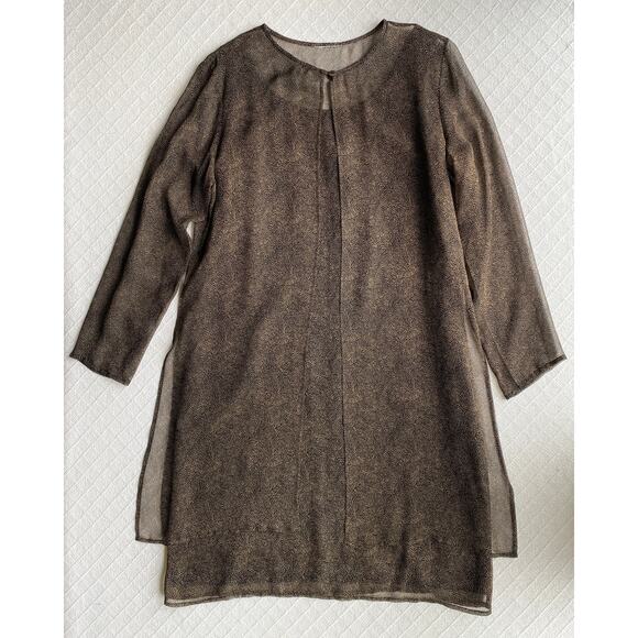 VTG Robbie Bee Silk Two-Piece Dress & Duster Set Black & Tan Knee Length Size 6 - Picture 1 of 14